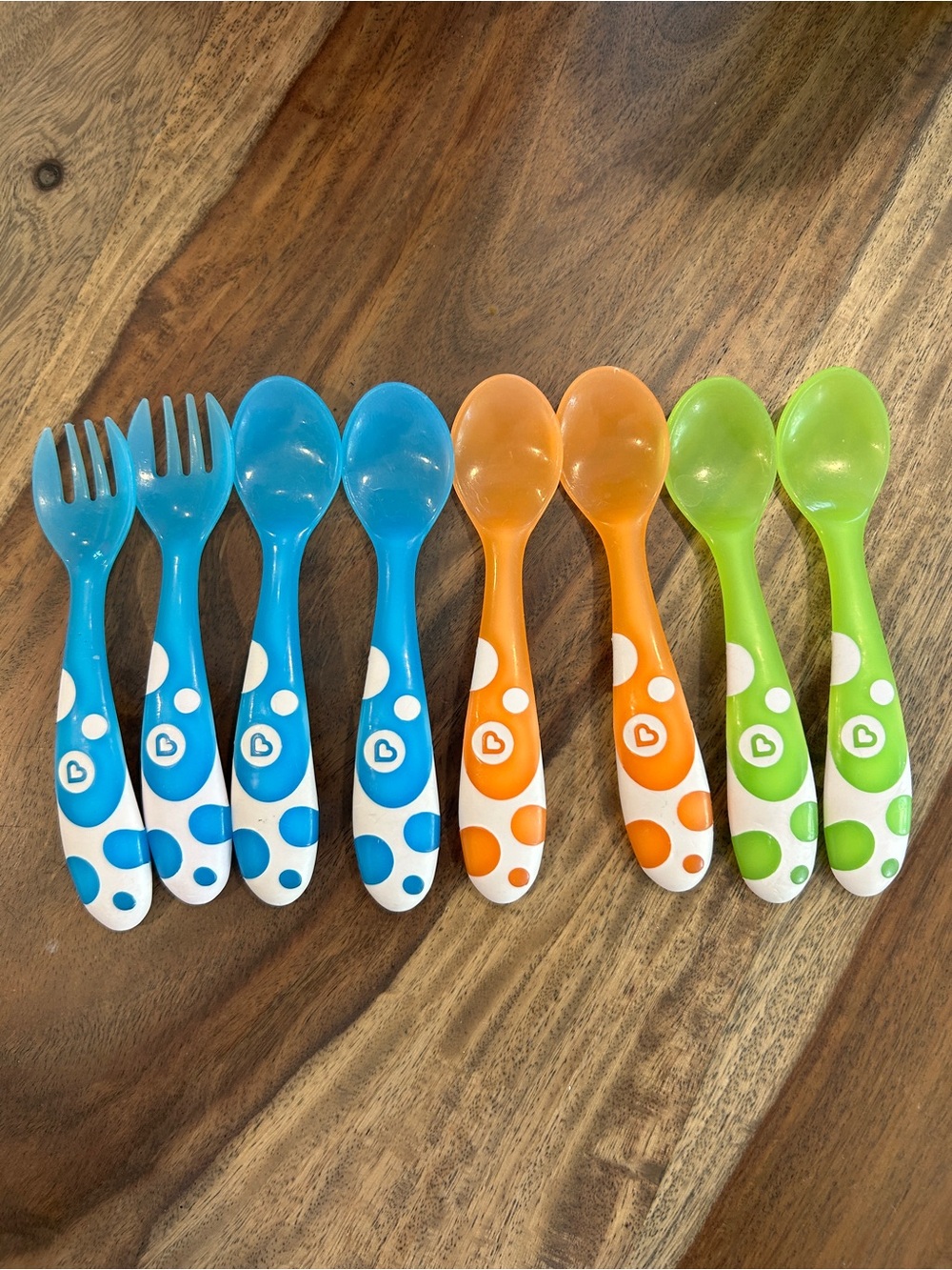 MUNCHKIN TODDLER/CHILD PLASTIC UTENSILS-GREEN, ORANGE, BLUE (SET X 8)